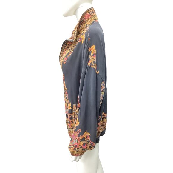 VTG WinterSilks INC. Women’s Silk Jacket Size L Black Brown Pink Zipper Pockets - Picture 3 of 5